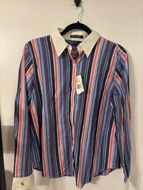 Ralph Lauren Multi-Stripe Button-Down Shirt with White Collar